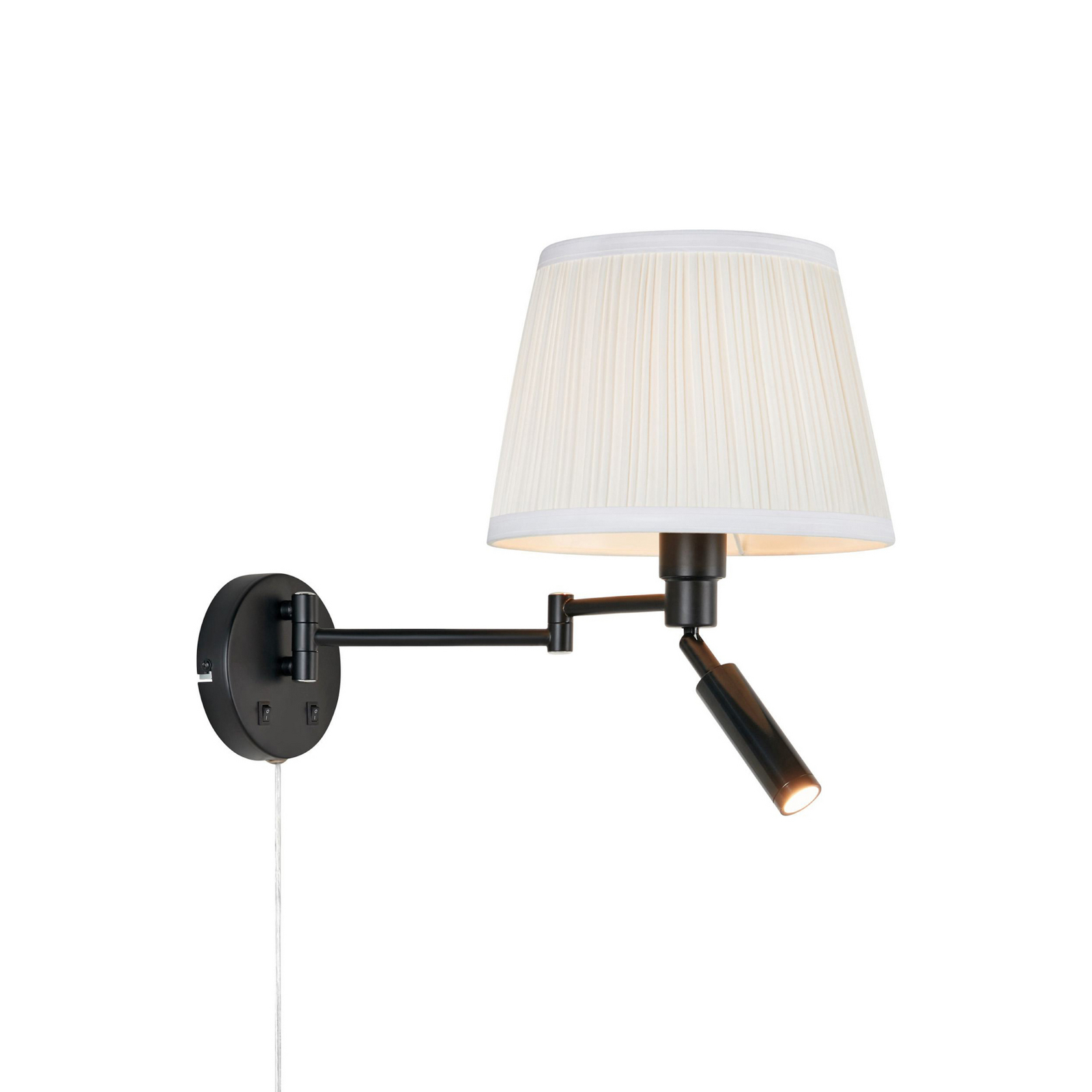Pivot wall lamp, natural white/black, projection 43 cm, 2-bulb.